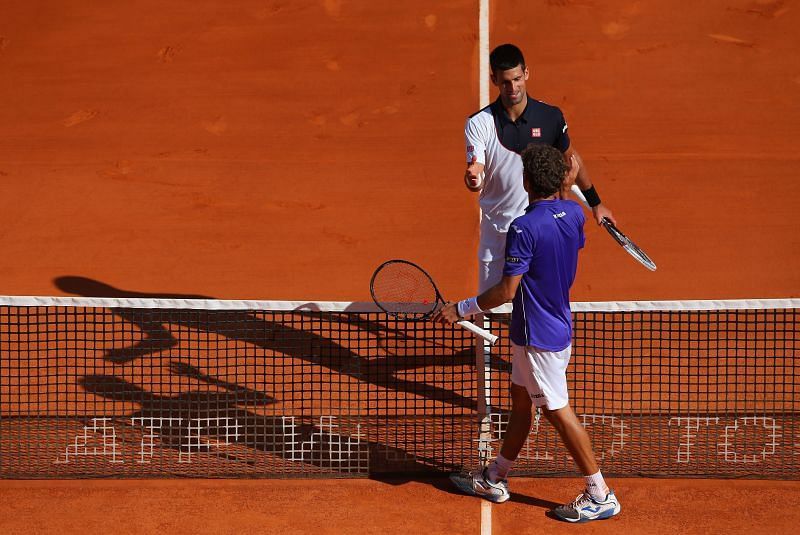 Novak Djokovic a Pablo Carreno Busta na Masters Monte Carlo 2014.