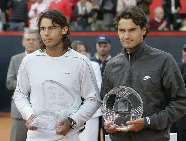 Nadal (vänster) vann den sista upplagan av Hamburg Masters 2008.