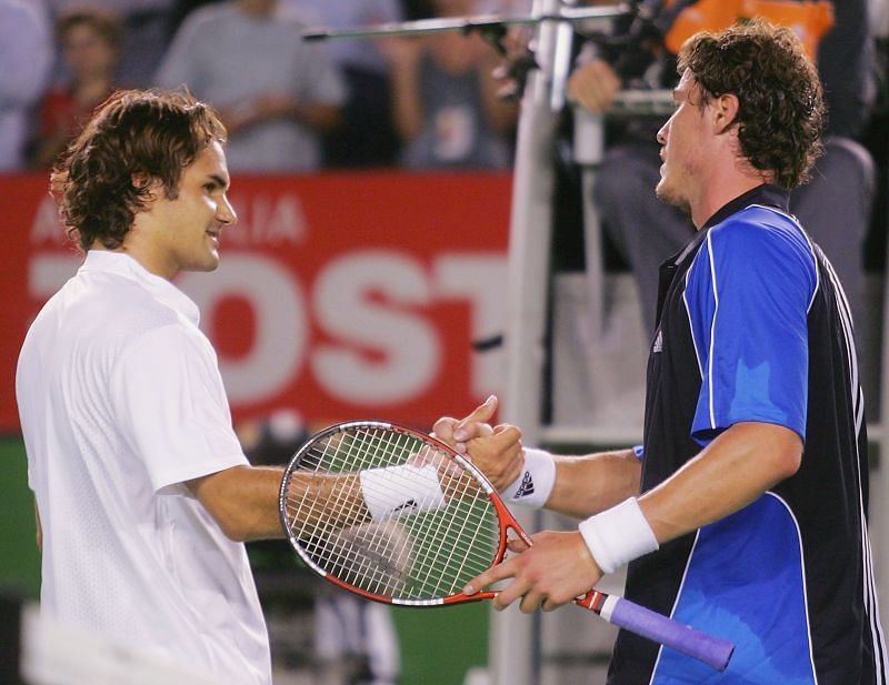 Roger Federer e Marat Safin no Australian Open 2005