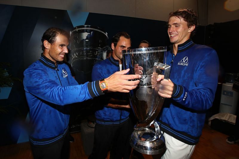 Rafael Nadal, Roger Federer a Alexander Zverev během loňského roku