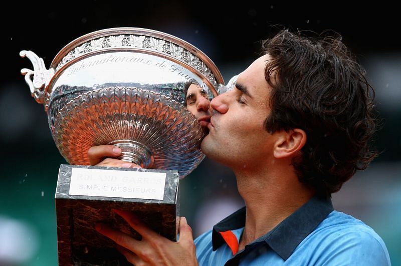 Roger Federer poté, co vyhrál French Open v roce 2009