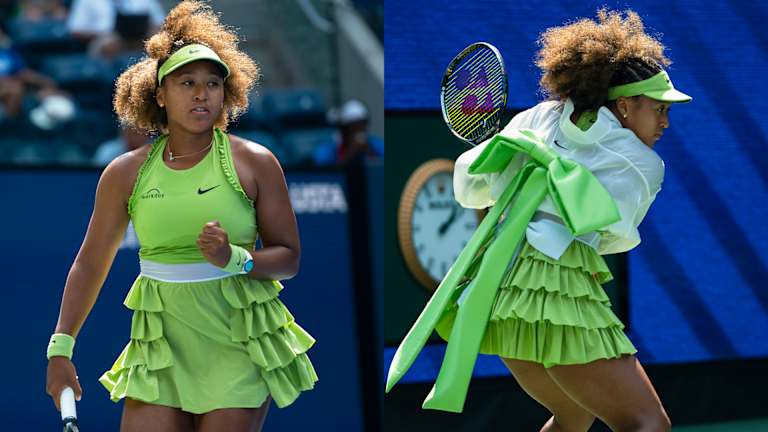 Naomi Osaka's US Open look featured a warm-up jacket, a warm-up skirt, and many, many bows and ruffles.