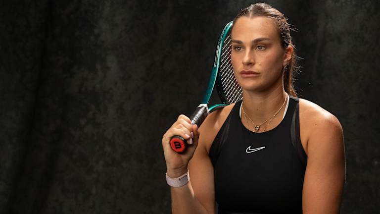 Aryna Sabalenka pendant Tennis Channel's "Open" shoot at Indian Wells