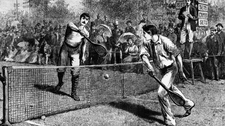 1881: Brytyjski tenisista William Renshaw i H. F. Lawford grają w drużynie męskiej's singles title at Wimbledon, which Renshaw won.