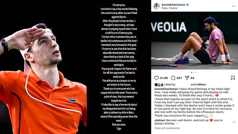 "I have great respect for Karen," wrote Humbert on Instagram, explaining that he believed his opponent was struggling with cramps and losing fitness.