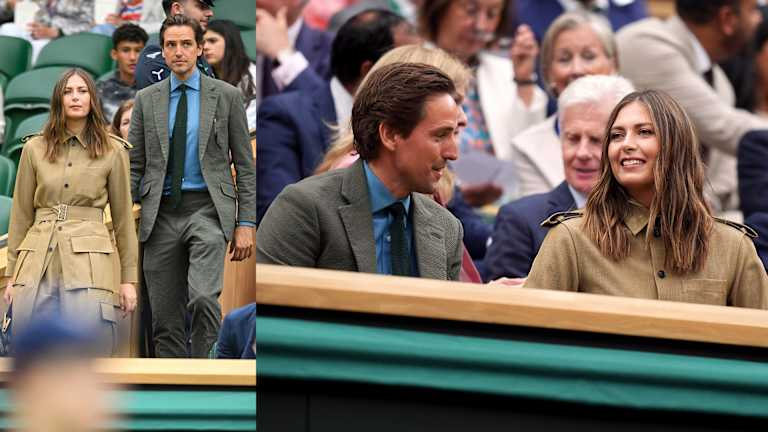 Sharapova și logodnicul Alexander Gilkes și-au ocupat locurile pe terenul central, la 20 de ani de când rusul's victory here.