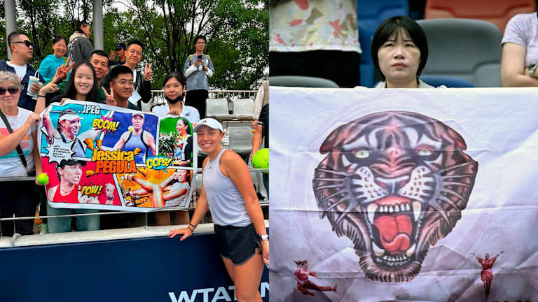 "I think they must have went to a company and made it (professionally). It was like a comic book," said Pegula. "That was so cool, a lot of effort was put into that one.” Also pictured: A fan of "Tiger Girl" Sabalenka with a unique sign.
