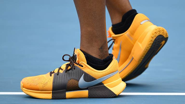 "On the side it says, ‘The sun shines where you are,’" Osaka said of her Nike GP Challenge 1 shoes, which also include sunflower details.