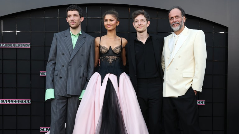 Zendaya ze swoimi współpracownikami z Challengers, Joshem O'Connor (left), Mike Faist (center right) and director Luca Guadagnino.