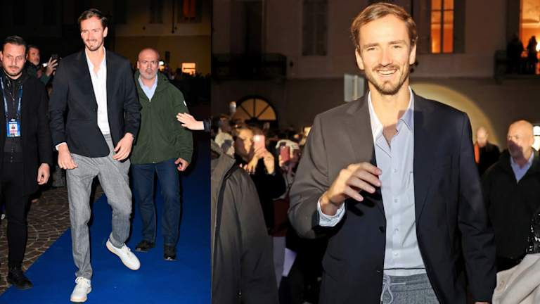 Daniil Medvedev in eclectische business casual tijdens de ATP Finals.