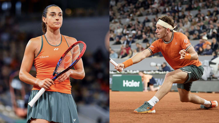 Restul echipei Yonex, inclusiv Garcia și Ruud, au fost văzuți purtând colecția Paris 2024 a mărcii, dând naștere speculațiilor că Rybakina's look could have been a custom fit.