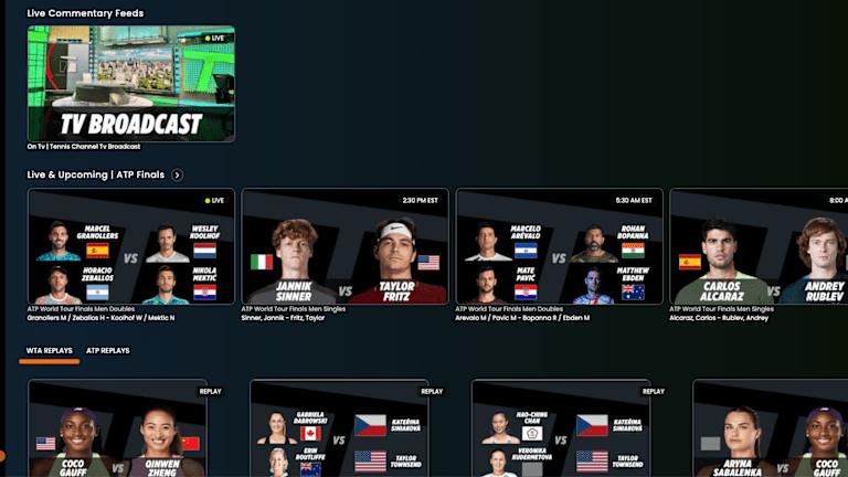 テニスチャンネルを見る's broadcast, select from live and upcoming matches, or view replays of what you might have missed—or want to see again.